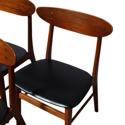 1960s Farstrup Denmark : set six teak, beech & skai dining chairs