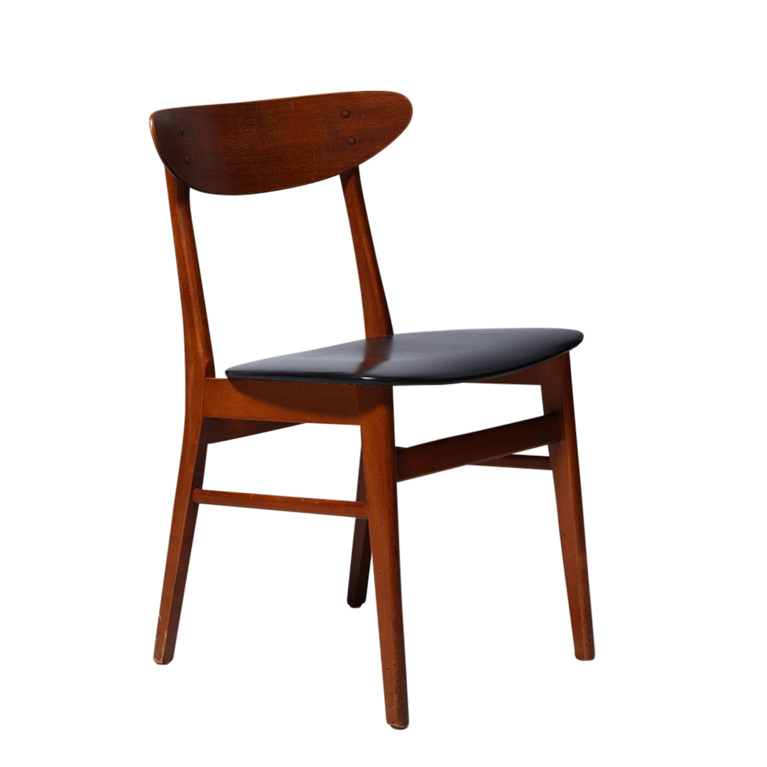 1960s Farstrup Denmark : set six teak, beech & skai dining chairs