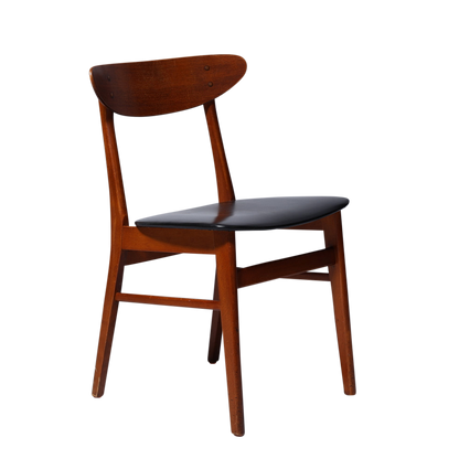 1960s Farstrup Denmark : set six teak, beech & skai dining chairs