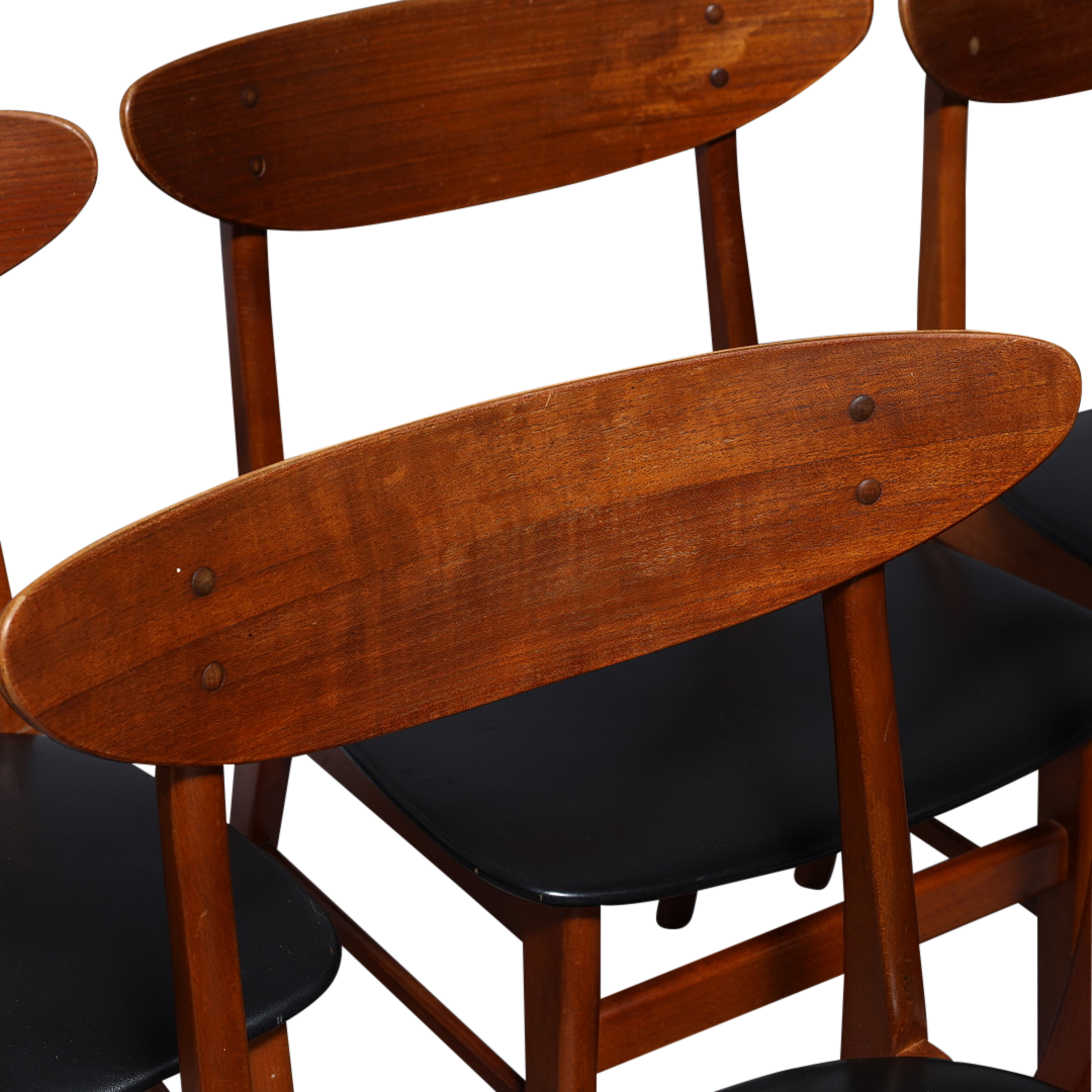 1960s Farstrup Denmark : set six teak, beech & skai dining chairs