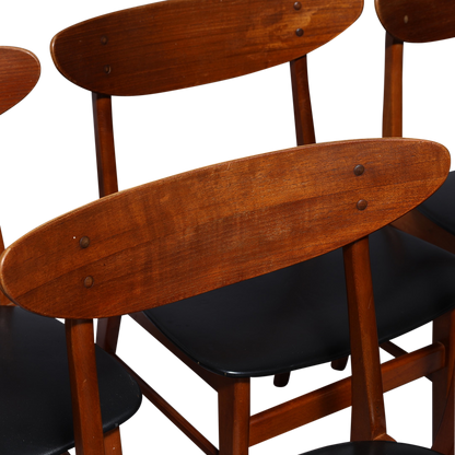 1960s Farstrup Denmark : set six teak, beech & skai dining chairs