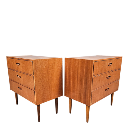 Pair 1950s Swedish : small teakwood chest of drawers w/ carved oak pulls