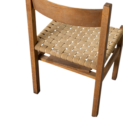 1950s Andrées Fabriks : oakwood & woven linen dining chairs, Sweden, quantity available