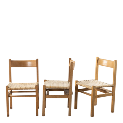 1950s Andrées Fabriks : oakwood & woven linen dining chairs, Sweden, quantity available