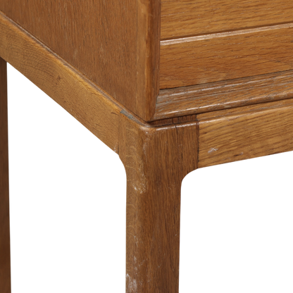 1940s Dutch : lacquered oak 41" console table, leather detail