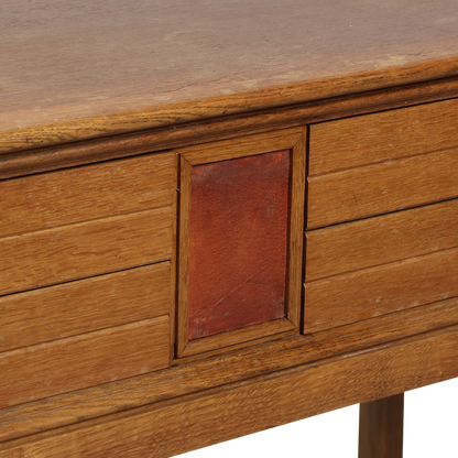 1940s Dutch : lacquered oak 41" console table, leather detail