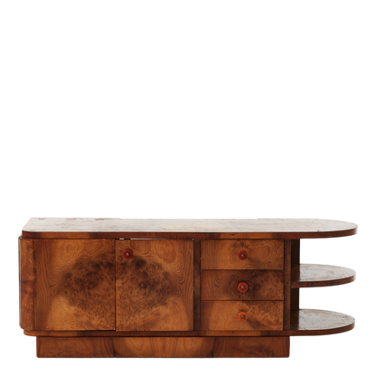1930s Art Deco : small elm rootwood hall cabinet, bakelite handles