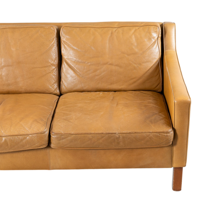 1960s Ib Kofod-Larsen : caramel brown leather 3-seat sofa for OPE