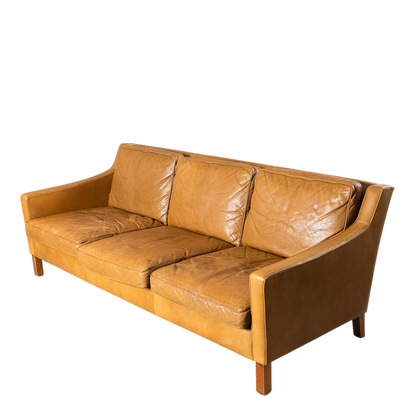 1960s Ib Kofod-Larsen : caramel brown leather 3-seat sofa for OPE