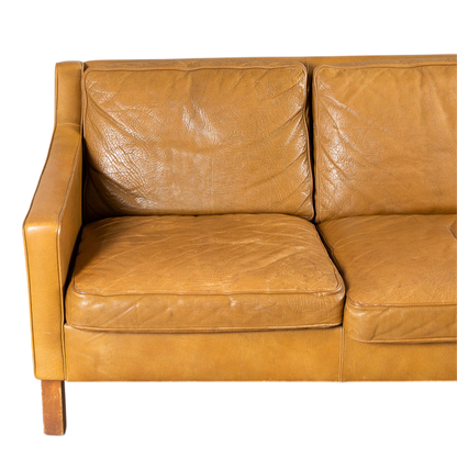 1960s Ib Kofod-Larsen : caramel brown leather 3-seat sofa for OPE