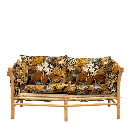 1970s Arne Norell : 2-seat "Ilona" sofa in light leather and floral upholstery