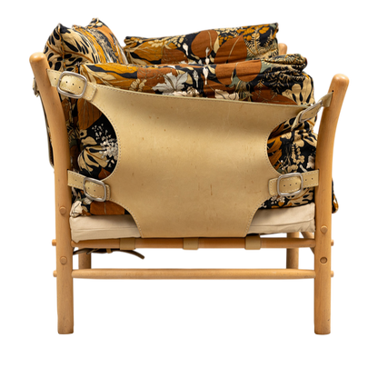 1970s Arne Norell : 2-seat "Ilona" sofa in light leather and floral upholstery