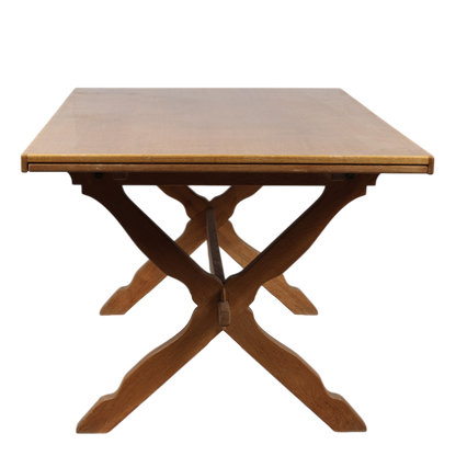 1960s Kjærnulf style: solid oak 63" dining table w/Dutch extensions