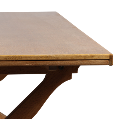 1960s Kjærnulf style: solid oak 63" dining table w/Dutch extensions