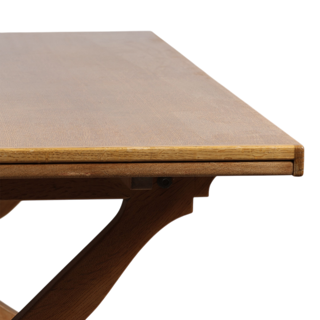 1960s Kjærnulf style: solid oak 63" dining table w/Dutch extensions