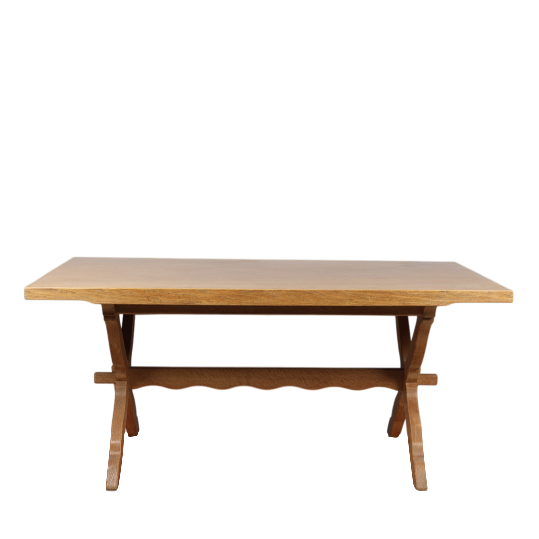 1960s Kjærnulf style: solid oak 63" dining table w/Dutch extensions