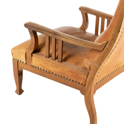 1910 Swedish : Jugendstil Art Nouveau leather & oak armchair