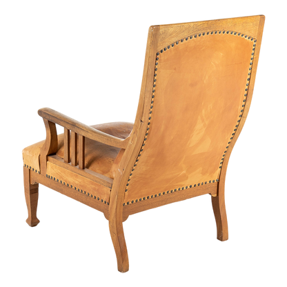 1910 Swedish : Jugendstil Art Nouveau leather & oak armchair