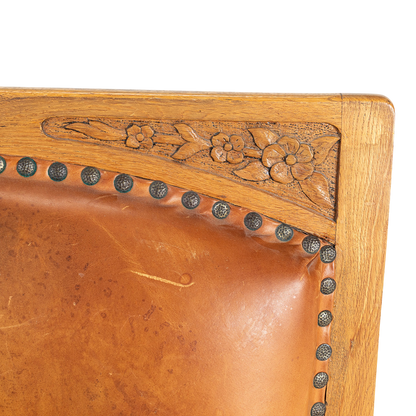 1910 Swedish : Jugendstil Art Nouveau leather & oak armchair
