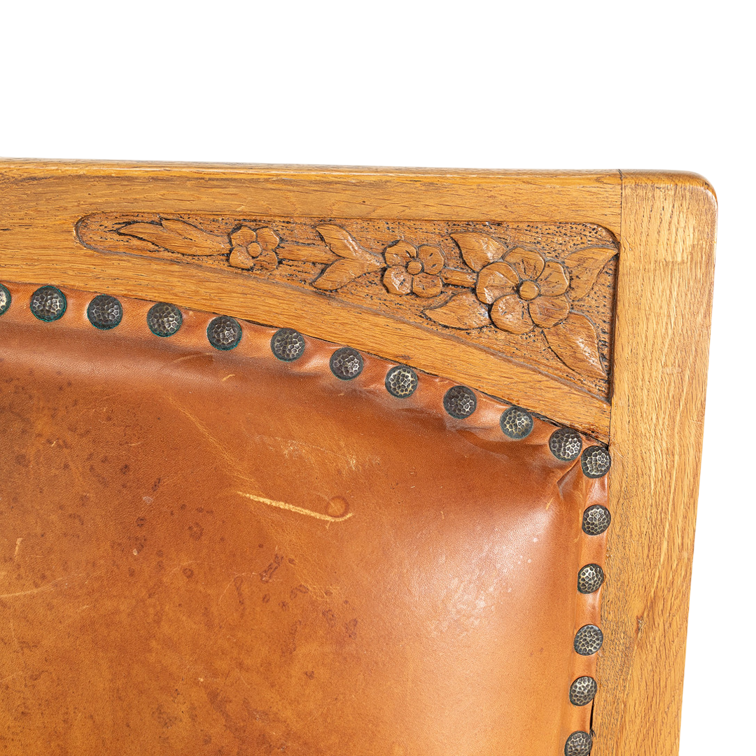 1910 Swedish : Jugendstil Art Nouveau leather & oak armchair