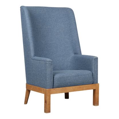 c1940 Danish : 44" tall-back armchair fully upholstered in blue wool