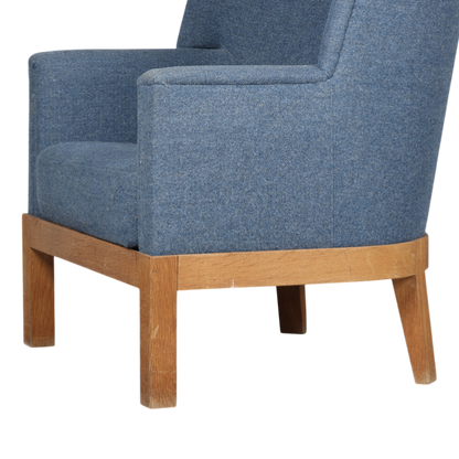 c1940 Danish : 44" tall-back armchair fully upholstered in blue wool