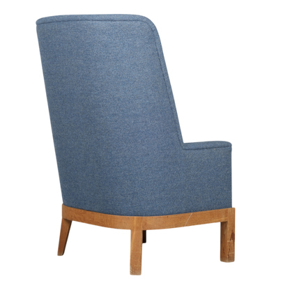 c1940 Danish : 44" tall-back armchair fully upholstered in blue wool