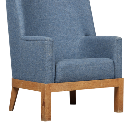 c1940 Danish : 44" tall-back armchair fully upholstered in blue wool