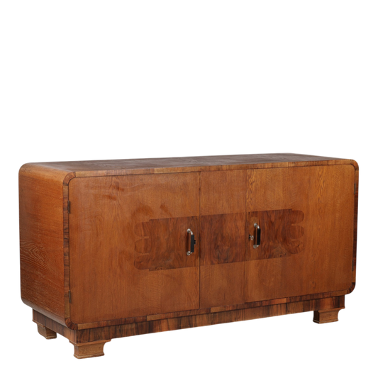 c1930 Swedish Grace : late Art Deco oakwood 66" sideboard w/walnut decor