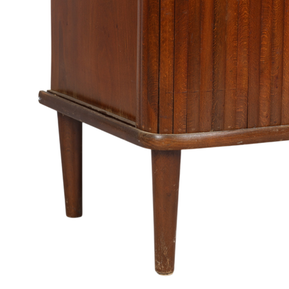 1950s Swedish : small beechwood cabinet with tambour doors