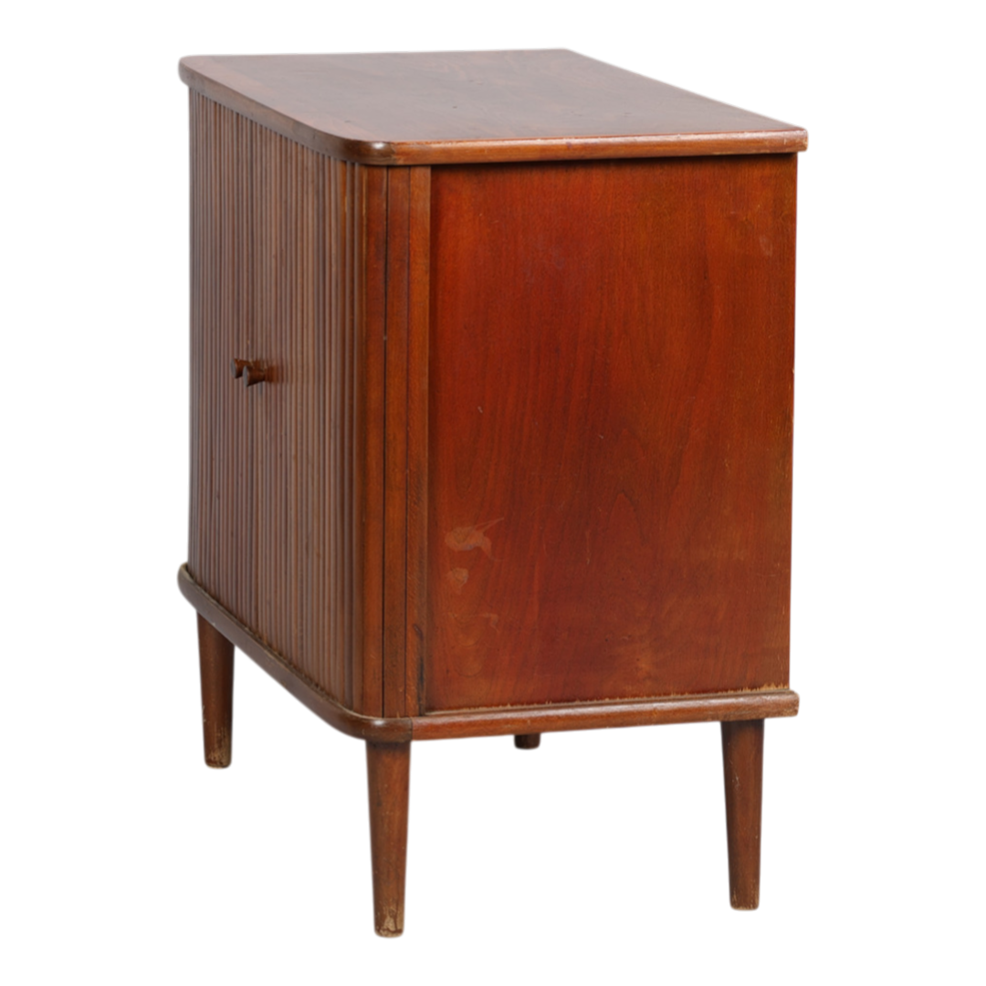1950s Swedish : small beechwood cabinet with tambour doors