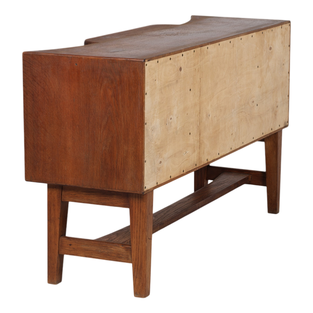 1940s Danish : oakwood 44" sideboard w/burl wood decor