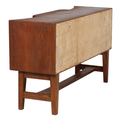 1940s Danish : oakwood 44" sideboard w/burl wood decor