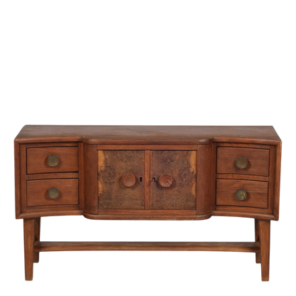 1940s Danish : oakwood 44" sideboard w/burl wood decor