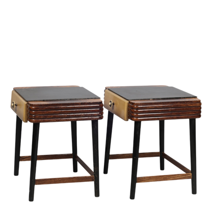 Pair Late 1930s: transitional Art Deco lacquered 20" nightstands