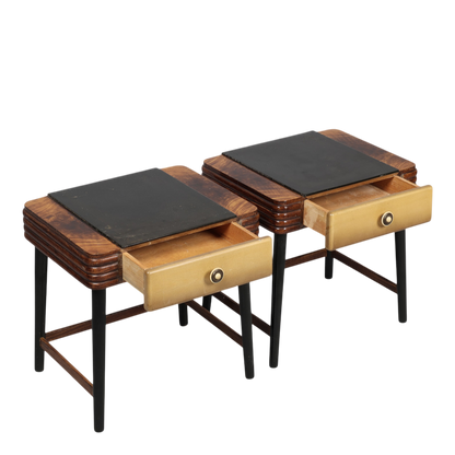 Pair Late 1930s: transitional Art Deco lacquered 20" nightstands