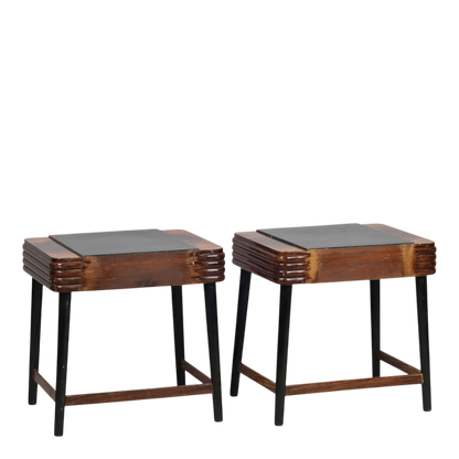 Pair Late 1930s: transitional Art Deco lacquered 20" nightstands