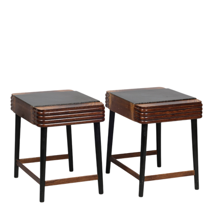 Pair Late 1930s: transitional Art Deco lacquered 20" nightstands