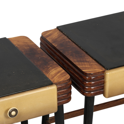 Pair Late 1930s: transitional Art Deco lacquered 20" nightstands
