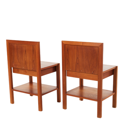 Pair 1960s Danish Design : teakwood & woven hemp bedside tables
