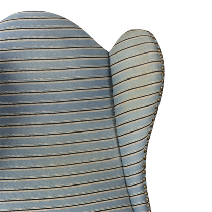 1940s Danish : solid oakwood tall wingback armchairs w/striped fabric