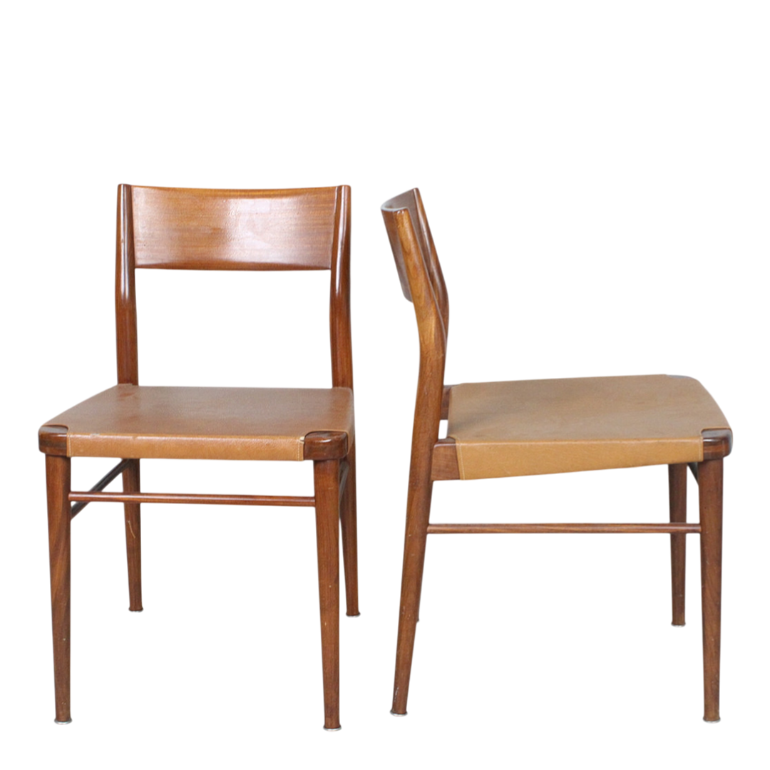 1960s Georg Leowald : set six teakwood & leatherette dining chairs
