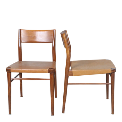 1960s Georg Leowald : set six teakwood & leatherette dining chairs
