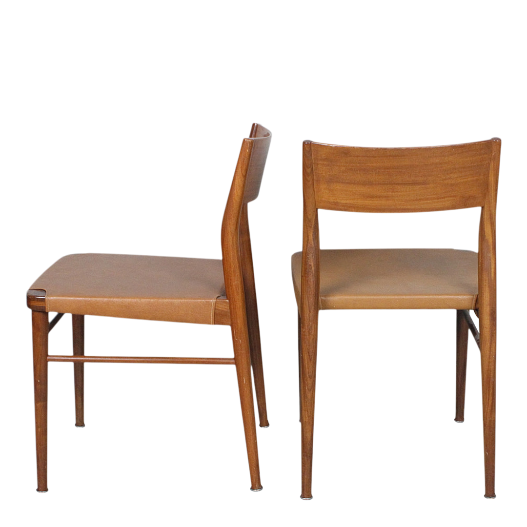 1960s Georg Leowald : set six teakwood & leatherette dining chairs