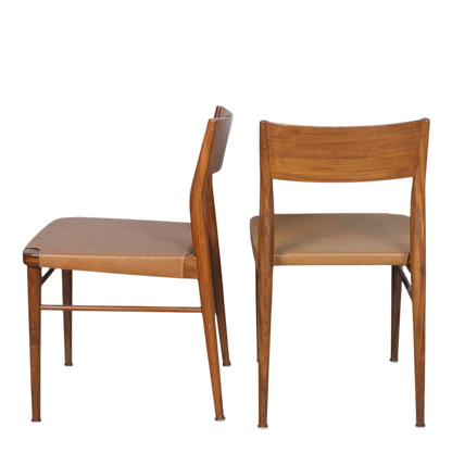1960s Georg Leowald : set six teakwood & leatherette dining chairs
