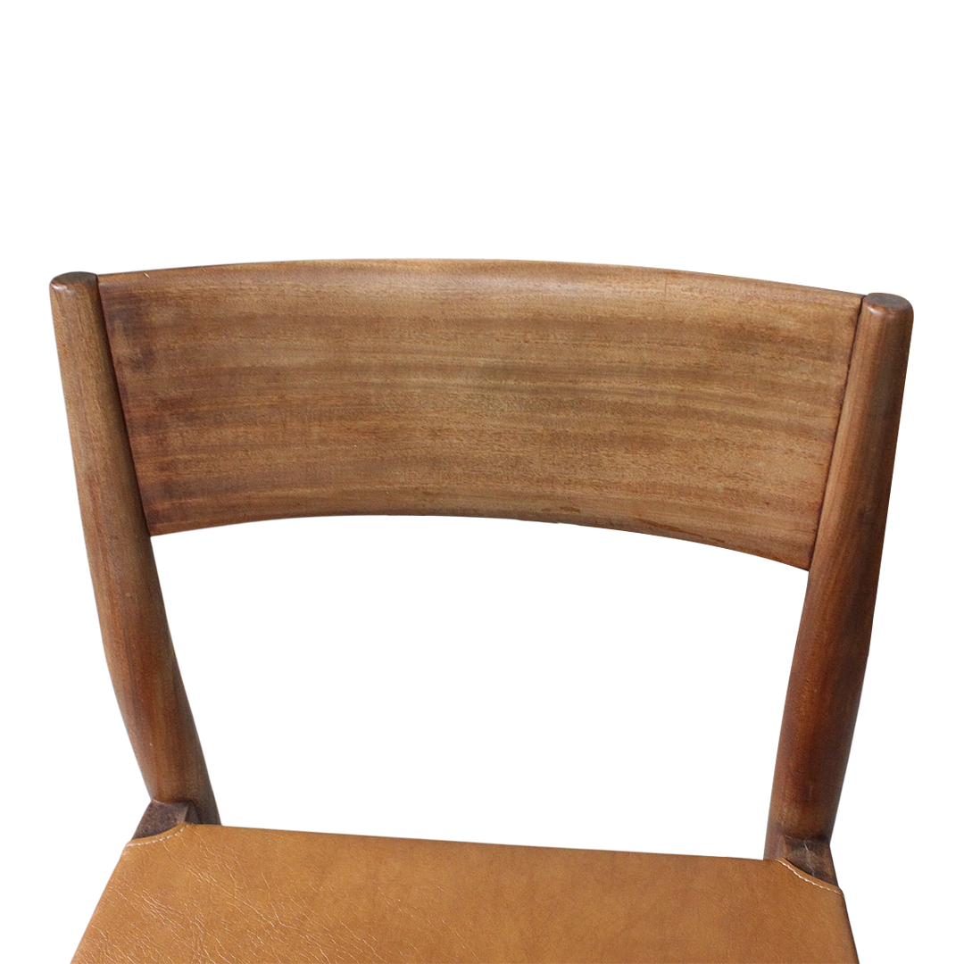 1960s Georg Leowald : set six teakwood & leatherette dining chairs