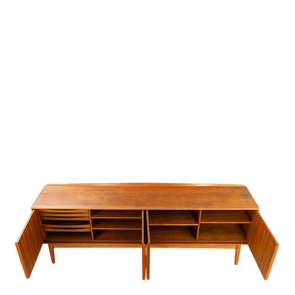 1960s Svend Åge Madsen : 95" four-door teakwood sideboard, Denmark