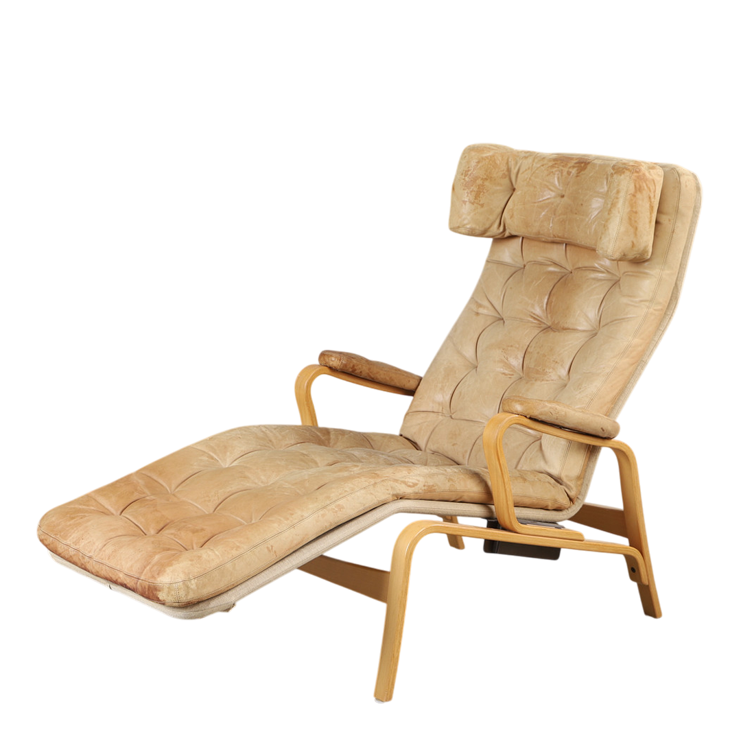 1970s Sam Larsson : "Fenix" reclining leather lounge chair, DUX