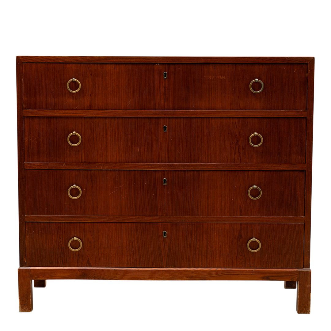 c1940 Swedish : large 39" four-drawer teak & beech chest of drawers