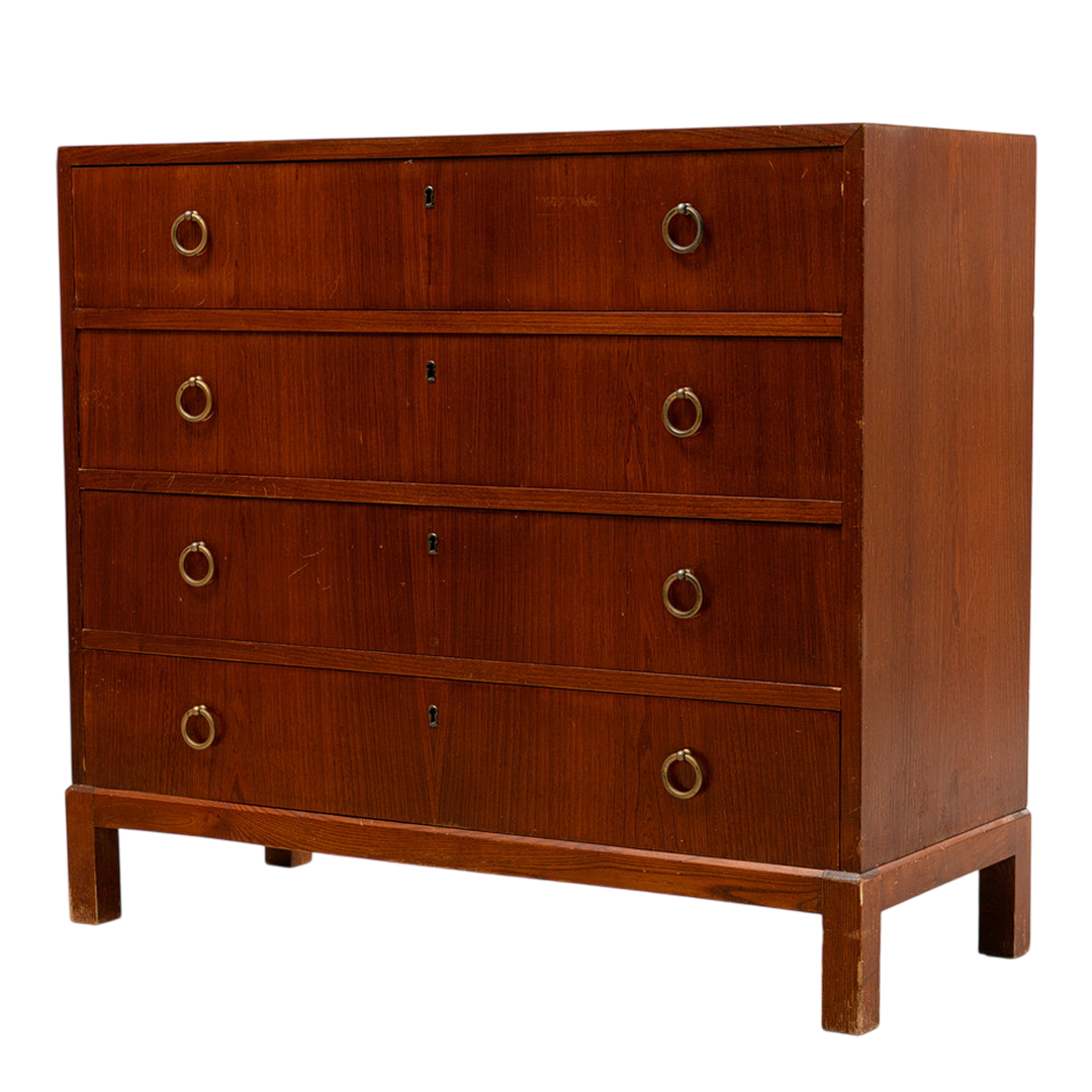 c1940 Swedish : large 39" four-drawer teak & beech chest of drawers
